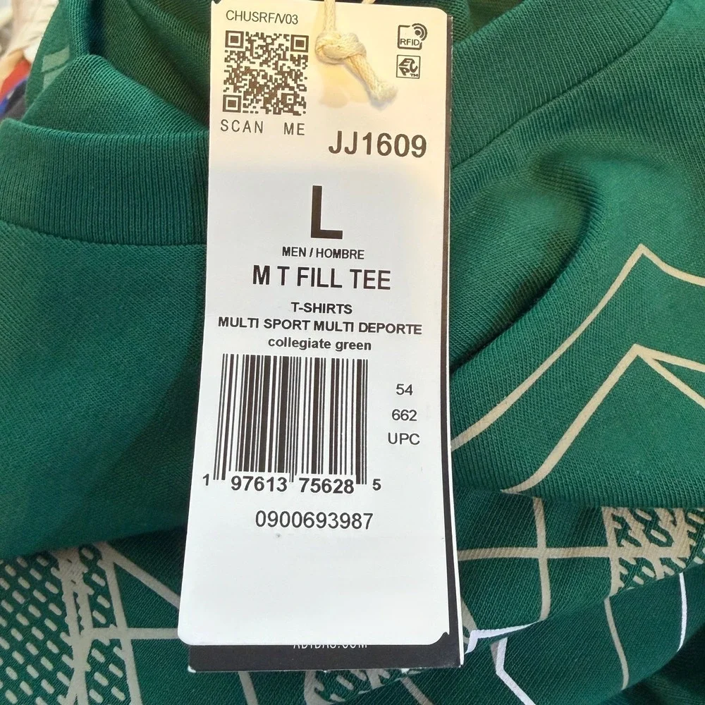 Adidas M T Fill‎ Tee Collegiate Green Geometric Graphic Retro Large 100% Cotton